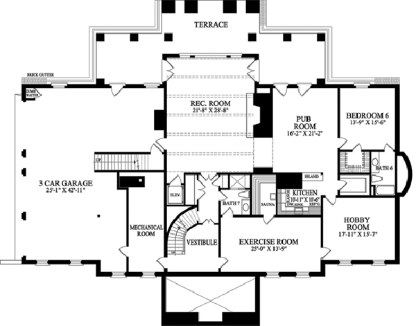 Plan view of Georgian lower level floor plan
