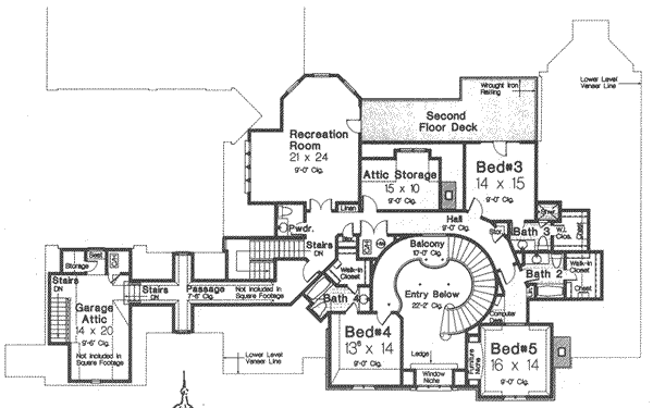 Plan view of second floor layout of European Manor